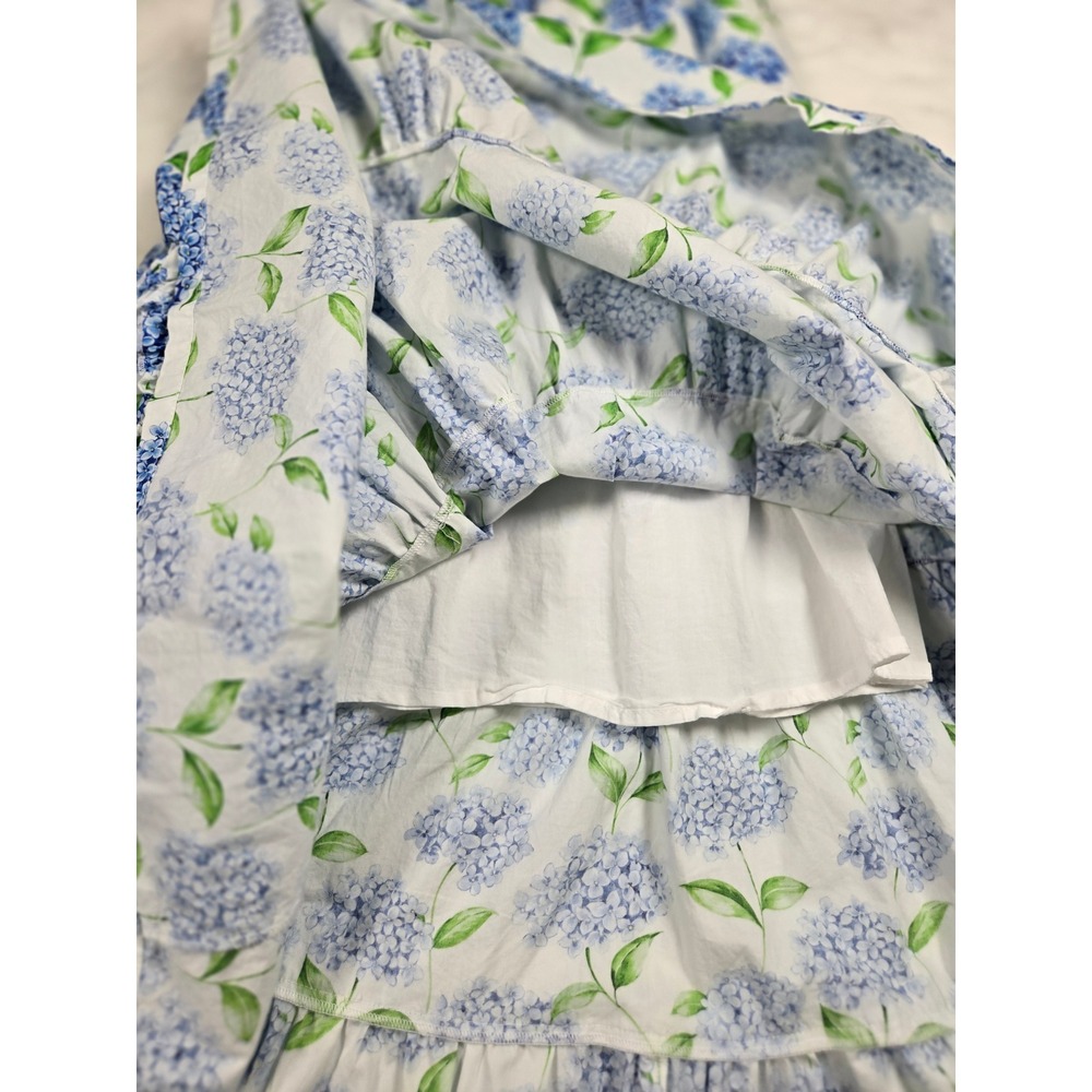 Nanducket Blue Hydrangea Floral Smocked Tiered Cotton Maxi Dress XS Garden Party - Picture 4 of 8